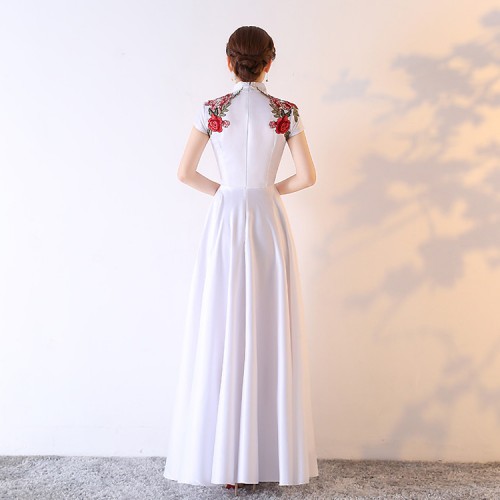 Women's china style Chorus performance dress white red color singers female wedding party host group modern dance evening dresses 
